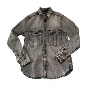 Acid wash grunge grey button up denim jacket